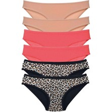 6 Adet Likralı Kadın Slip Külot Leopar Ten Fuşya