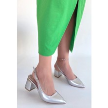 Buant Gümüş Cilt Topuklu Ayakkabı