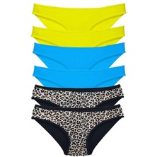 6 Adet Likralı Kadın Slip Külot Leopar Sarı Mavi