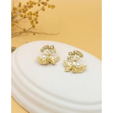 Inci Detaylı Gold Yaprak Küpe