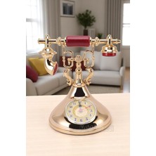 Vintage Telefon Model Nostaljik Dekoratif Masa Saati - Çalar Saat Gold