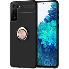 Galaxy S21 Kılıf Yüzüklü Standlı Renkli Kırılmaz Esnek Silikon Ravel Silikon Kapak
