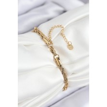 316L Çelik Nazar Boncuk Model Burgu Zincir Gold Renk Kadın Bileklik - Bamido