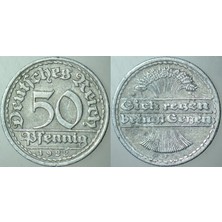 Almanya 50 Pfennıg 1922 F= Stuttgart Darbı. Weimar Cumhuriyeti Dönemi