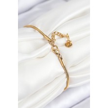 316L Çelik Zirkon Taşlı Göz Charm Model Gold Renk Kadın Bileklik - Bamido