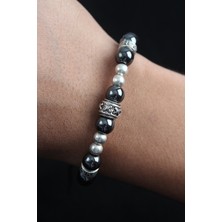 Doğal Taş x Model Antrasit Renk Asansörlü Erkek Bileklik