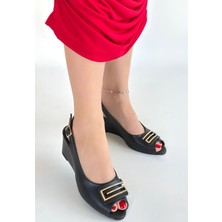 Mamba Siyah Cilt Dolgu Topuk Ayakkabı