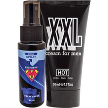 Bonie Machoman 60 ml Erkeklere Özel Zaman Spreyi + Hotxxl Erkek Özel Kısım Boyutlandırıcı Krem