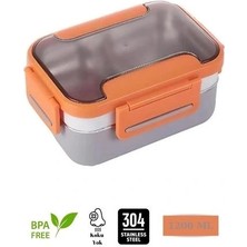 Vagonlıfe BL20182 Paslanmaz Çelik Yemek Kabı - Lunch Box 2 Katlı 3 Bölmeli 1200 ml Turuncu