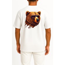 Oversize Gözlüklü Havalı Ayı Portresi Sırt Tasarımlı Unisex T-Shirt