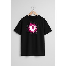 Oversize Dünya Kanser Günü Göğüs Tasarımlı Unisex T-Shirt