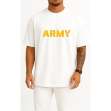 Oversize Army Göğüs Tasarımlı Unisex T-Shirt