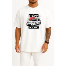 Oversize Honda Vtec Göğüs Tasarımlı Unisex T-Shirt