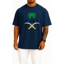 Oversize Cartoon Palm Tree Saudi Arabia Göğüs Tasarımlı Unisex T-Shirt