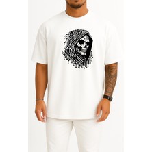 Oversize Hacker Skull Göğüs ve Sırt Tasarımlı Unisex T-Shirt