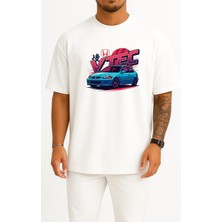 Oversize Honda Civic Vtec Hb Göğüs Tasarımlı Unisex T-Shirt