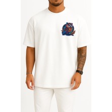 Oversize Sticker Owl Mascot Cep Tasarımlı Unisex T-Shirt