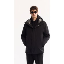 AVVA Erkek Siyah Kapüşonlu Su İtici Rüzgar Geçirmez -7 Dereceye Dayanıklı Regular Fit Mont A52Y6099