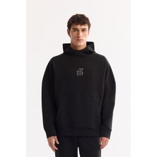 Avva Erkek Siyah Bisiklet Yaka Pamuklu Bi-Stretch Baskılı Oversize Fit Sweatshirt A52Y1312