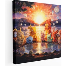 Popcas Pokemon Duvar Sanatı: Suluboya Resim Günbatımı Kanvas Tablo Baskı - Pokemon Günbatımı Rüya Kanvas
