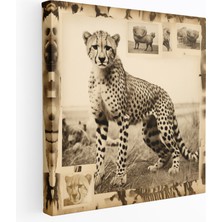 Popcas Vintage Cheetah Desenli Kanvas Tablo - Ev Dekorasyonu Için Çita Duvar Sanatı