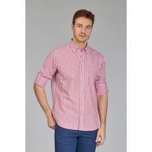 Bisse Regular Fit Paşa Yaka Çizgili Kırmızı Erkek Gömlek GMCZG3PS22400002_C24