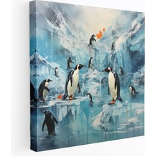 Popcas Penguen Kanvas Tablo - Oynak Penguenler Buz Üzerinde - Ev Dekorasyonu Için