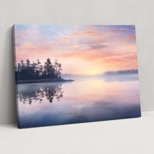 Popcas Efsanevi Günbatımı Kanvas Tablo - Dünya Sakin Göl Güneş Efsanevi Günbatımı