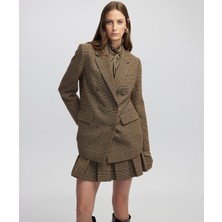 Broş Aksesuarlı Ekose Desen Blazer  IW6250106016156