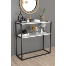 Bofigo Metal Ayaklı Dresuar Dekoratif Raflı Dresuar Konsol Metal Dresuar Tunç Beyaz