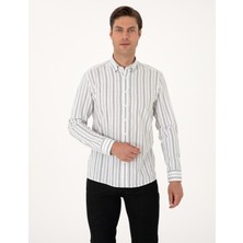 Pierre Cardin Erkek Yeşil Regular Fit Çizgili Uzun Kollu Gömlek 50312269-VR255