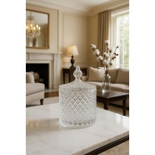 Cam Kapaklı Kristal Desenli Şekerlik Lokumluk Çikolatalık – 17 cm