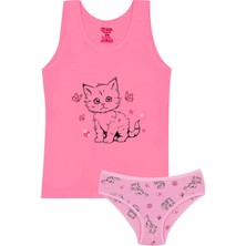 Öts Kız Çocuk Atlet Külot Likralı Nar Kedi (%96 Pamuk - %4 Elastan)