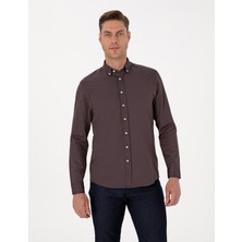 Pierre Cardin Erkek Koyu Kahverengi Regular Fit Uzun Kollu Gömlek 50311487-VR084