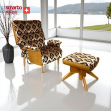 Smarto Relax TV Koltuğu Berjer (Siyah/Altın) – Genova Bella (Berjer + Puf), Sabit Mekanizmasız, Ergonomik, Dekoratif Tekli Koltuk (Salon/Oturma Odası)