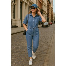 Banny Jeans Banny Kadın Jean Tulum Mavi Renkli Düz Pamuklu Günlük Kullanım İçin Tasarlandı