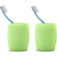 2 Adet Diş Fırçalık,macunluk Yeşil Petek Desenli Poliresin 8X8X10CM 400ML Banyo Seti