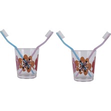 2 Adet Diş Fırçalık ve Macun Kabı Kırmızı Papatya Akrilik 8X8X9CM  Banyo Seti