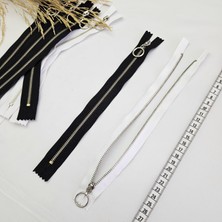 Metalik Dişli Yuvarlak Halka Fermuar 10 Adet | Çanta Fermuarı Uzunluk: 25 cm Siyah-Beyaz