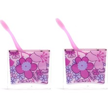 2 Adet Diş Fırçalık Pembe Çiçekli Akrilik 10X10X3CM Banyo Seti