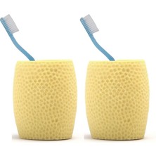 2 Adet Diş Fırçalık,macunluk Sarı Petek Desenli Poliresin 8X8X10CM 400ML Banyo Seti