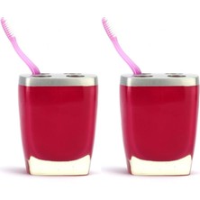 2 Adet Diş Fırçalık Gri Pembe Poliresin 8X4X11CM Banyo Seti