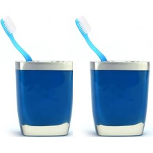 2 Adet Diş Fırçalık Gri Mavi Poliresin 8X4X11CM Banyo Seti
