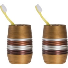 2 Adet Diş Fırçalık Metalik Kahve Poliresin 6X6X12CM Banyo Seti