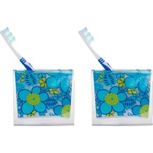 2 Adet Diş Fırçalık Mavi Çiçekli Akrilik 10X10X3CM Banyo Seti