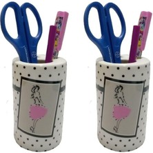 2 Adet Kalemlik Pembe Elbiseli Kadın Model Seramik Ofis Gereci  7X7X11CM