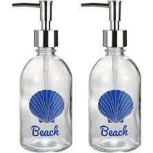 2 Adet Cam Sıvı Sabunluk,plaj Yazılı 7X7X20CM 360ML Banyo Seti