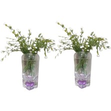 2 Adet Vazo Dahil,vazoda Çiçek,beyaz Yapay Çiçek,vazo Dekoratif Mor Damlalı 6X6X19CM