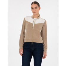 Pierre Cardin Kadın Bej Oversize Modal Karışımlı Fermuarlı Sweatshirt 50309106-VR011