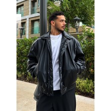 Vintage Erkek Oversize Siyah Deri Ceket
